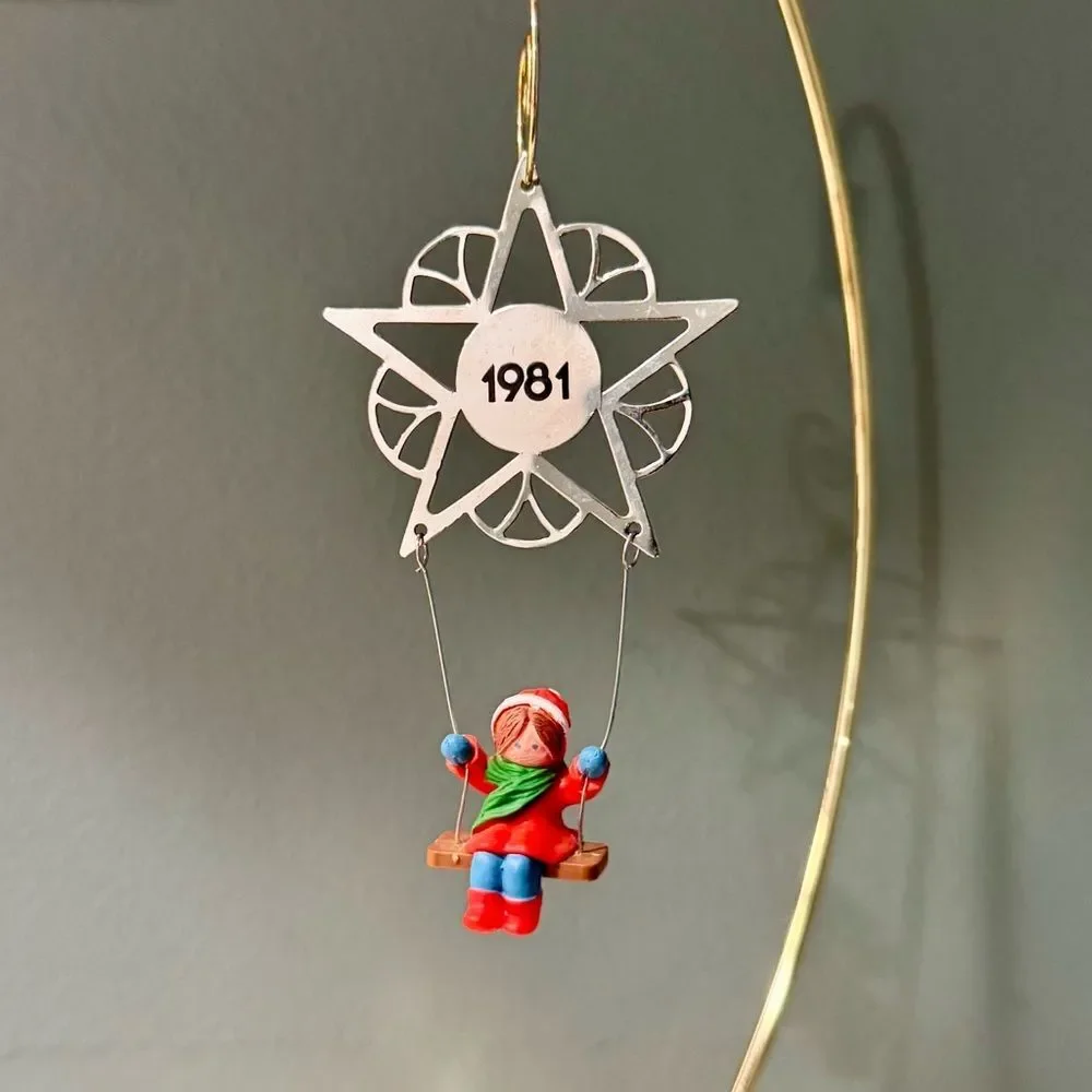 1981 Hallmark Star Swing Vintage Christmas Keepsake Ornament | Girl on Swing